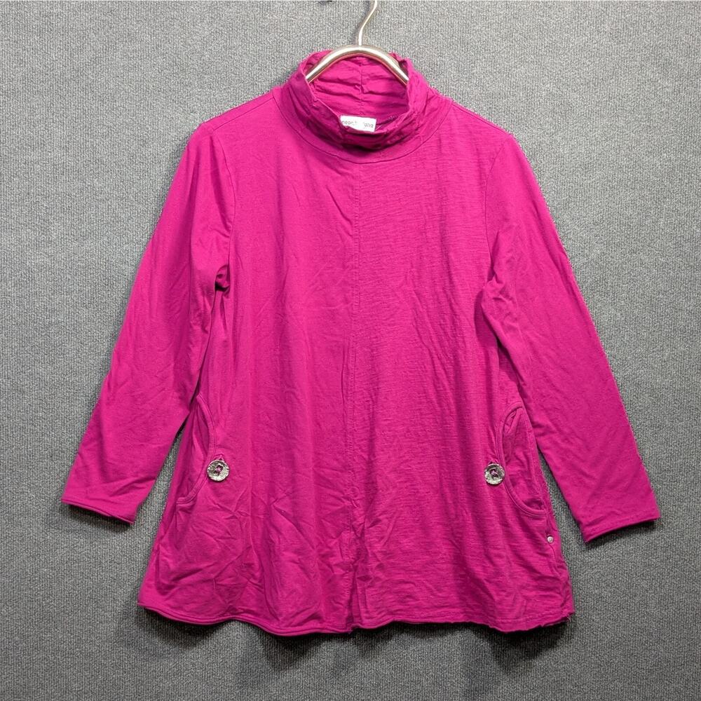 Neon Buddha Tunic Top Womens Medium Cotton Lagenlook Pockets Mock Neck Yoga